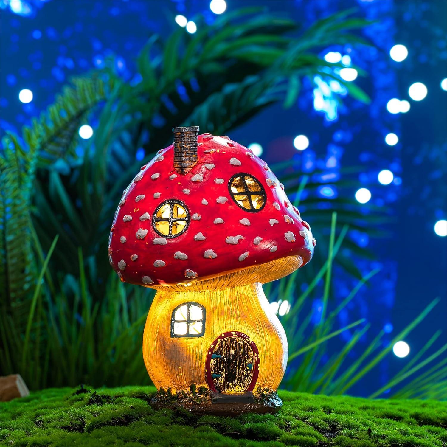 Solar Feenhaus Gartendeko Rosa Harz 19cm Fairy House