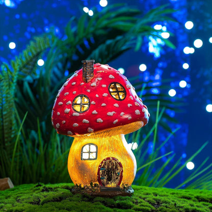 Solar Feenhaus Gartendeko Rosa Harz 19cm Fairy House