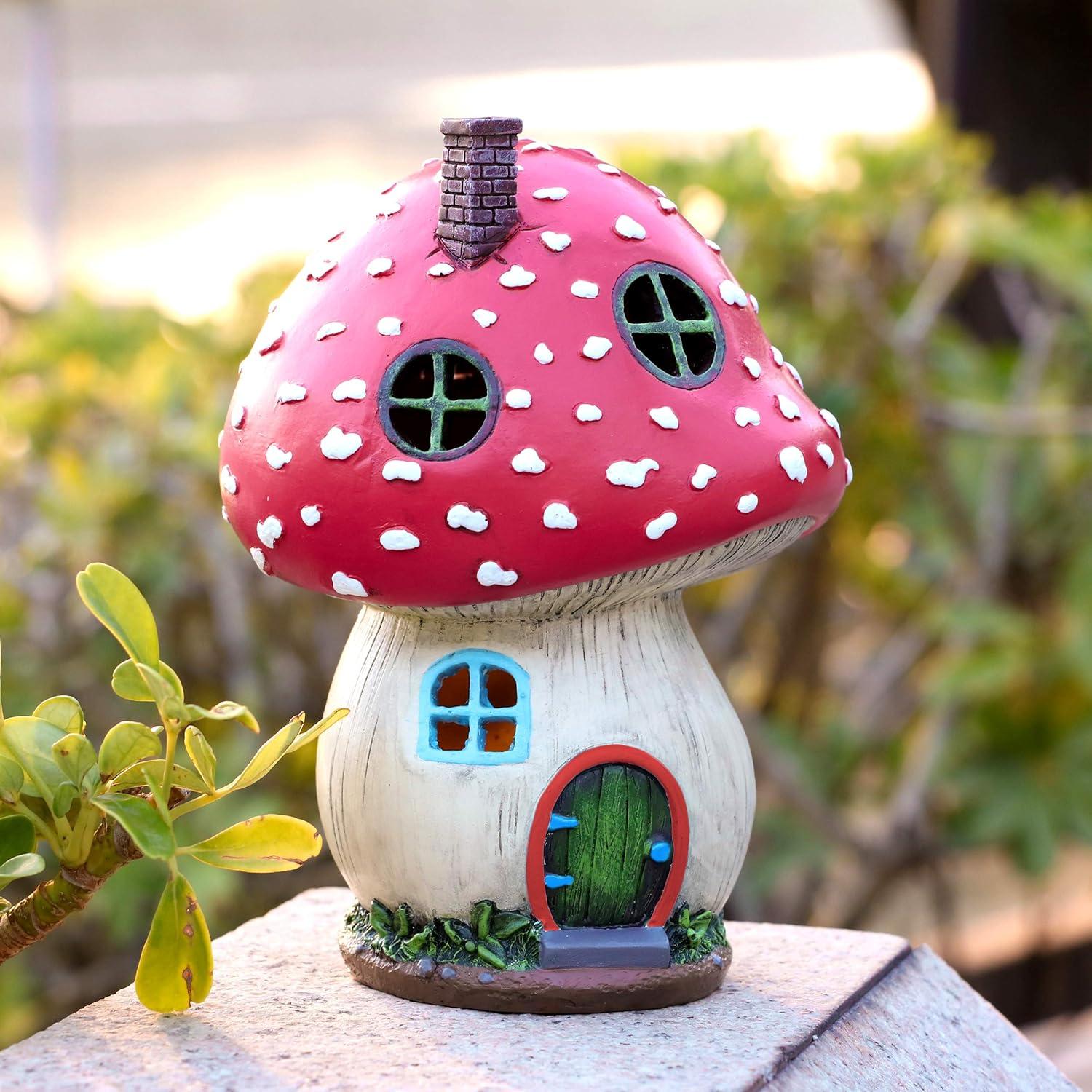 Feenhaus Solarleuchte Pilz Elfenhaus Harz Garten Deko 19cm