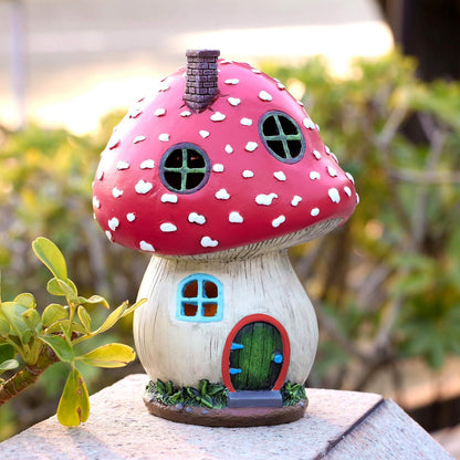 Feenhaus Solarleuchte Pilz Elfenhaus Harz Garten Deko 19cm