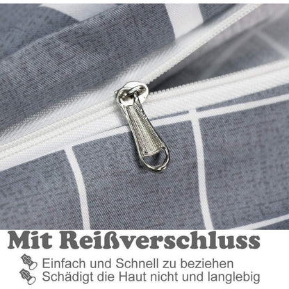 Bettwäsche 155x220 Grau-Weiß Gestreift 100% Baumwolle