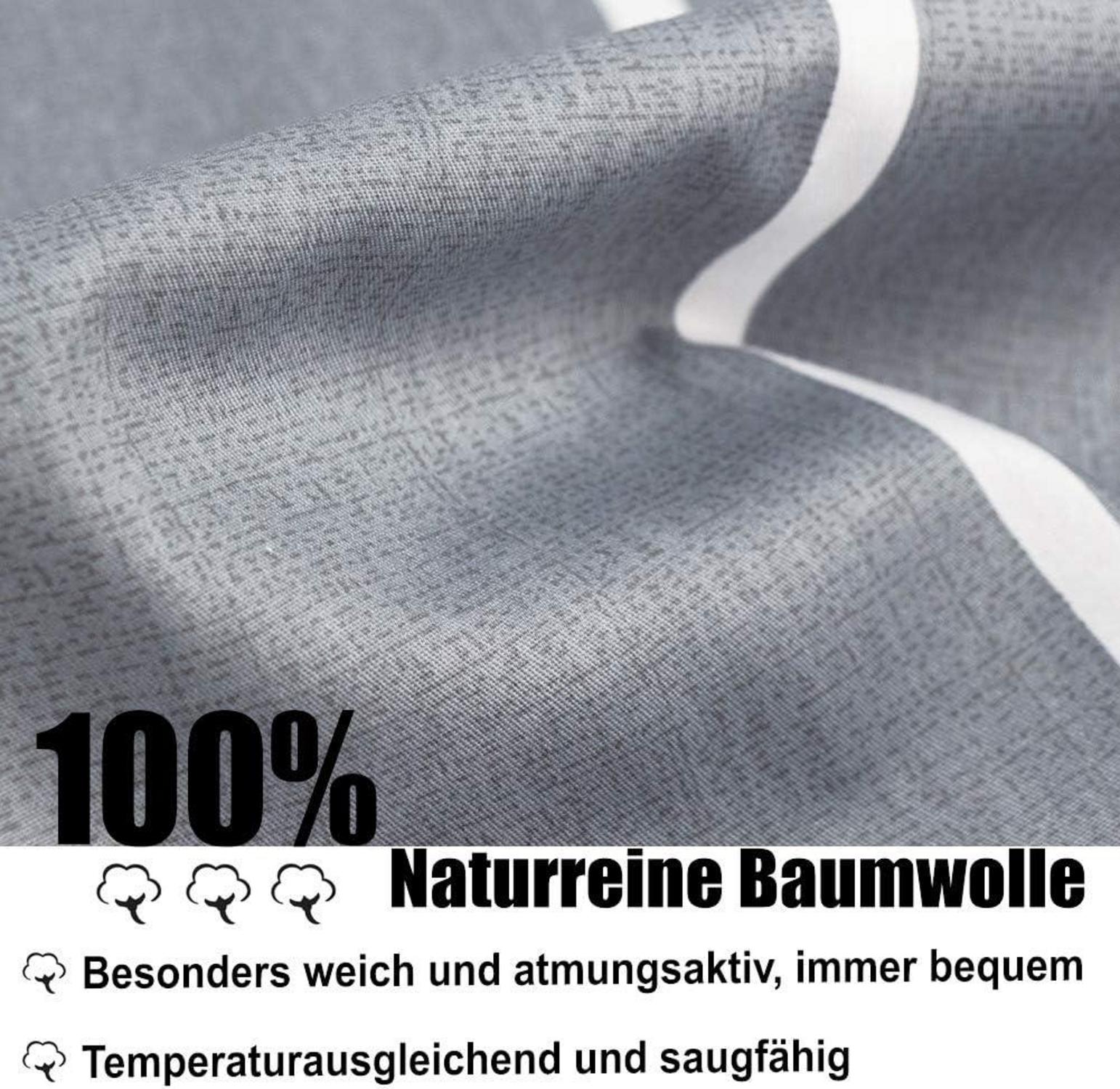 Bettwäsche Grau Weiß Gestreift Baumwolle Reißverschluss 2tlg. 155x220