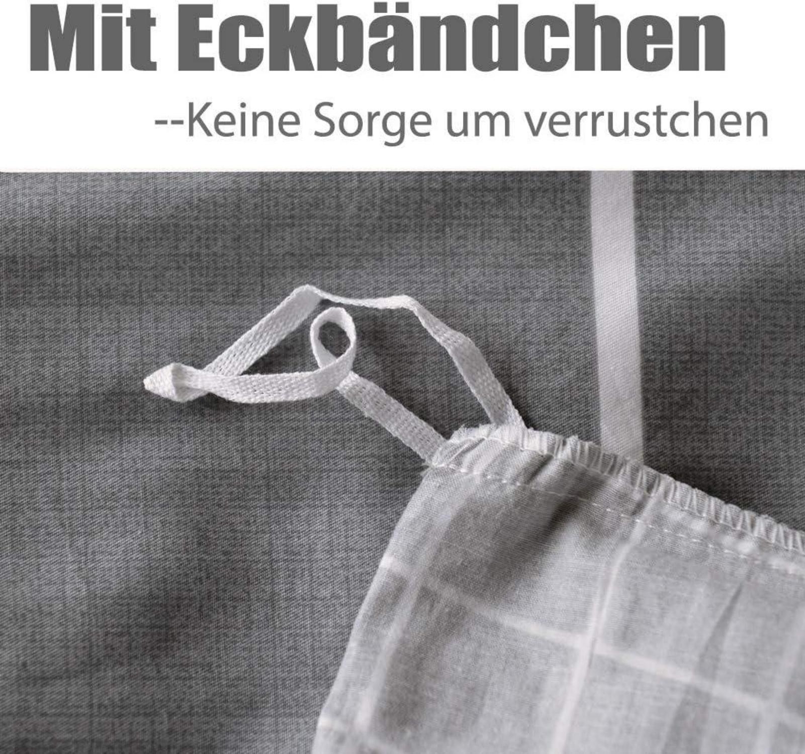 Bettwäsche 155x220 Grau Weiß Gestreift 100% Baumwolle Reißverschluss 2