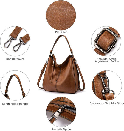Damen Designer Handtasche Lederimitat Umhängetasche Hobo Braun