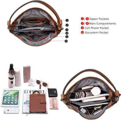 Damen Handtasche Lederimitat Umhängetasche Hobo Quasten Braun