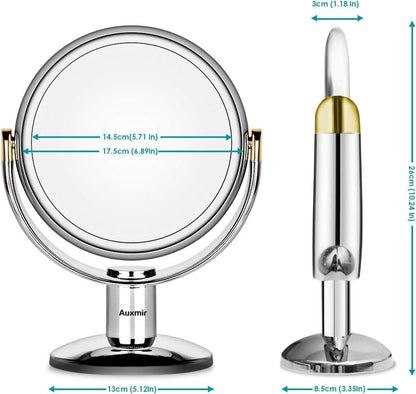 Auxmir Kosmetikspiegel 1X/10X Vergrößerung, Doppelseitig, 360° Schwenkbar, Silber
