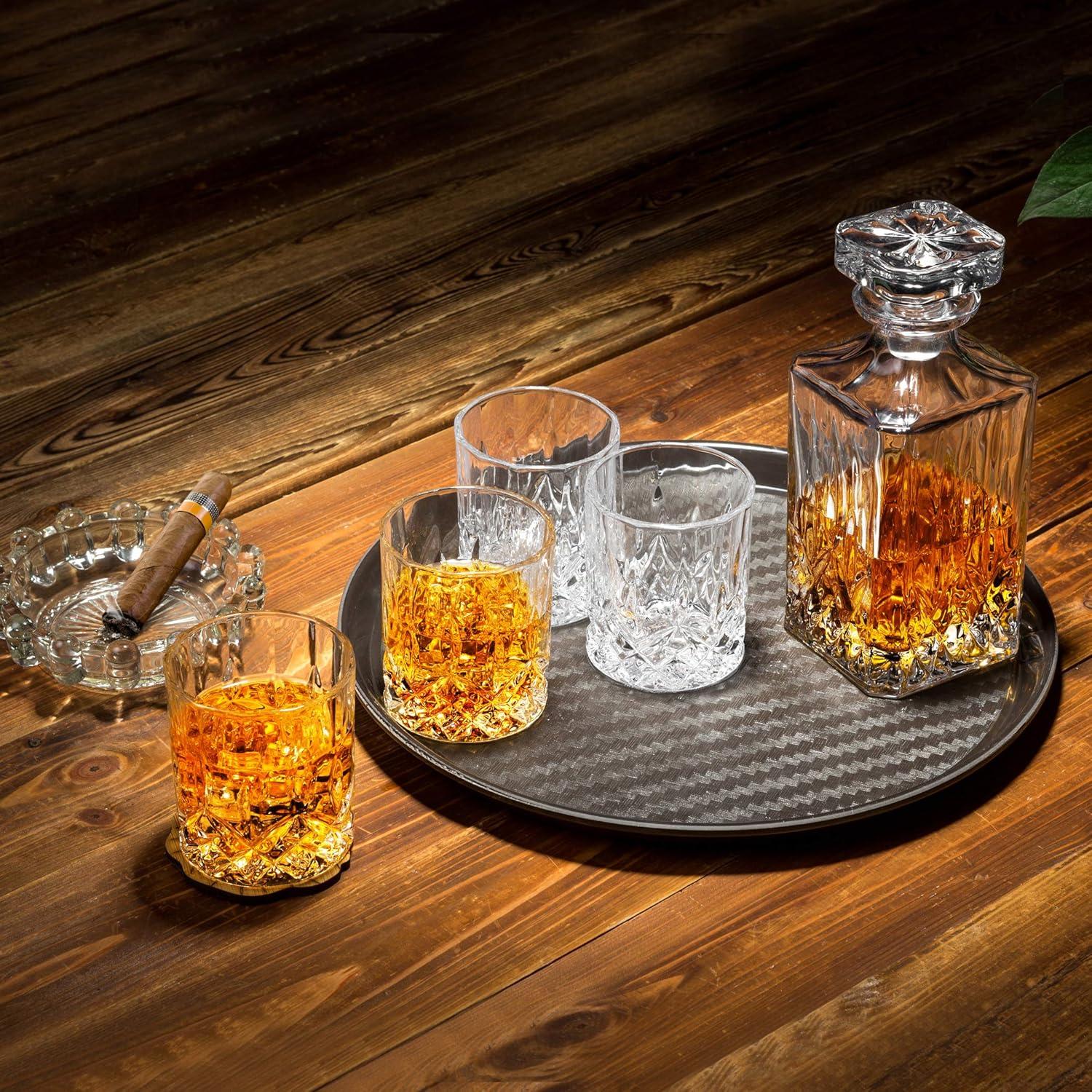 Whiskey Karaffe Set 750ml 4x 300ml Gläser Kristallglas 5-teilig