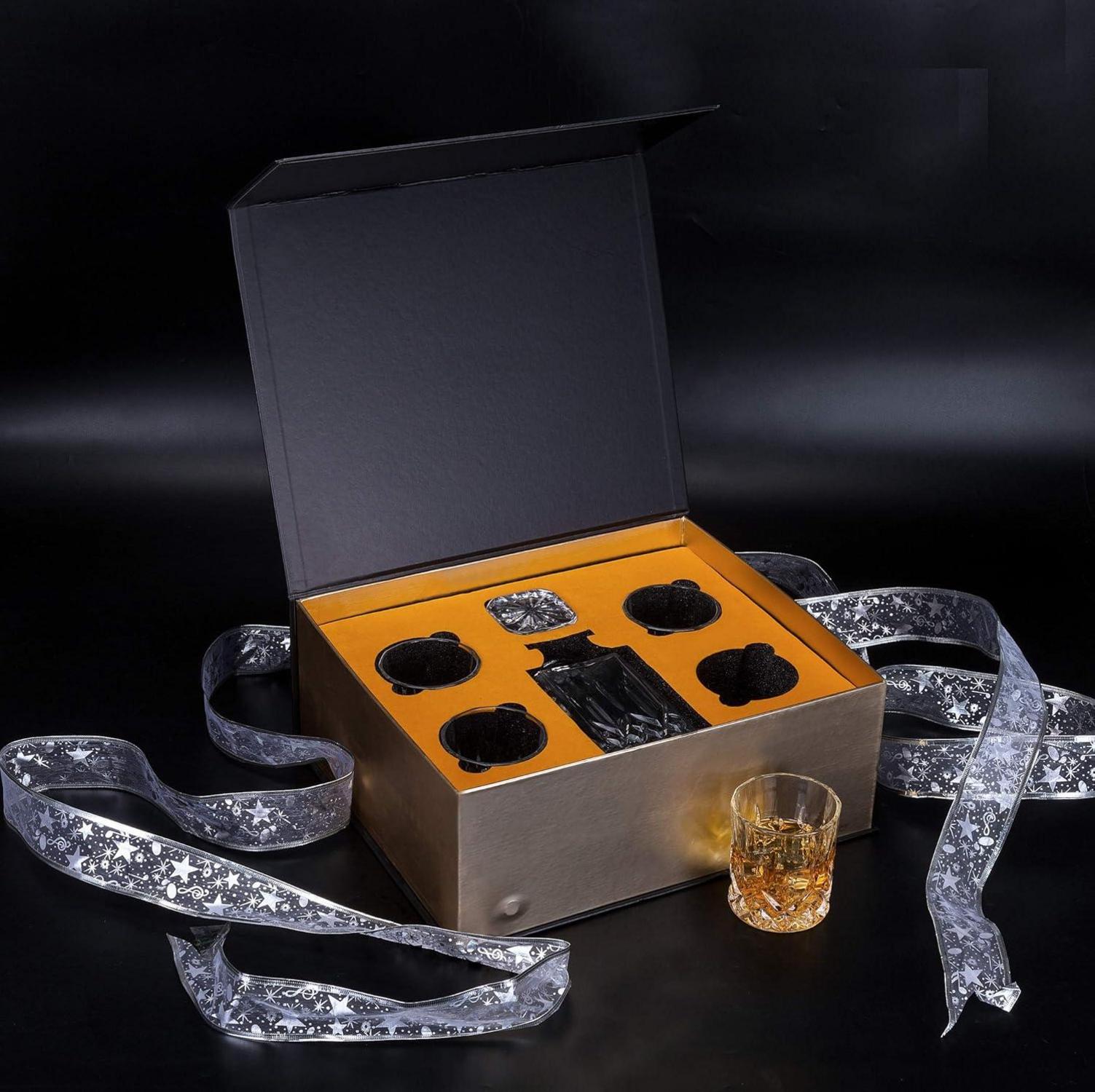 Whiskey Gläser und Karaffe Set, 750ml Dekanter mit 4x 300ml Gläser, Bleifrei Kristall, Geschenk Box, 5-teilig