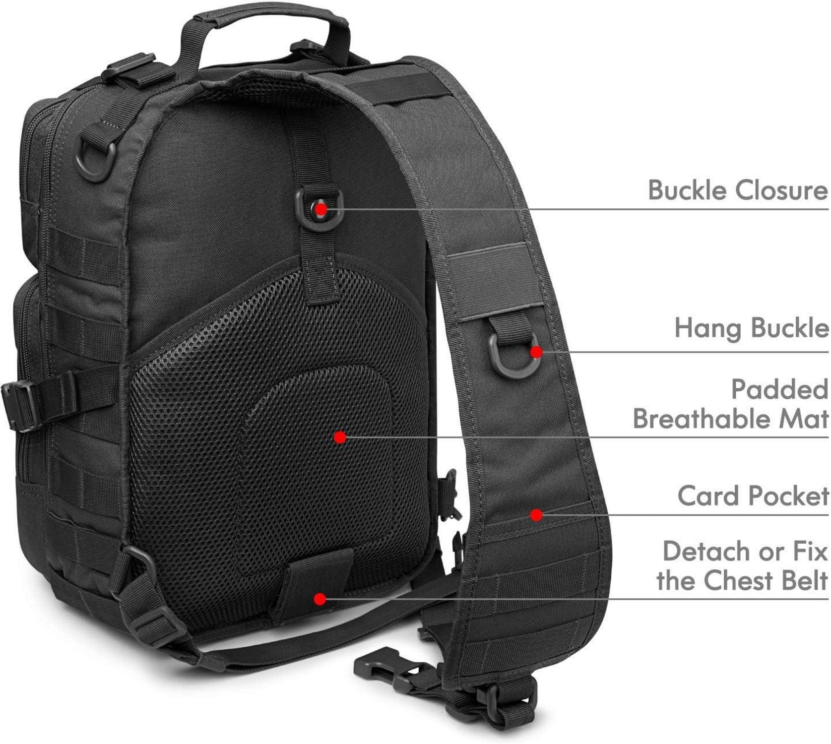 Großer 15L Taktischer Sling Rucksack Schwarz Militär Outdoor Wandern