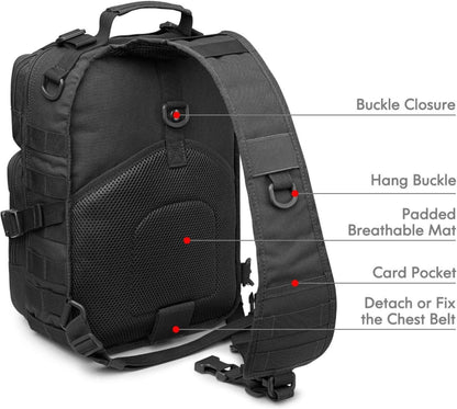 Großer 15L Taktischer Sling Rucksack Schwarz Militär Outdoor Wandern