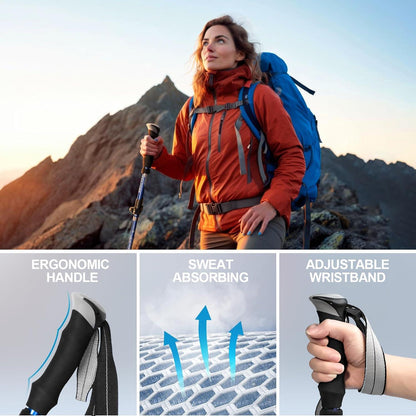 Nordic Walking Stöcke Teleskop Faltbar Verstellbar Leicht Blau 110-130cm