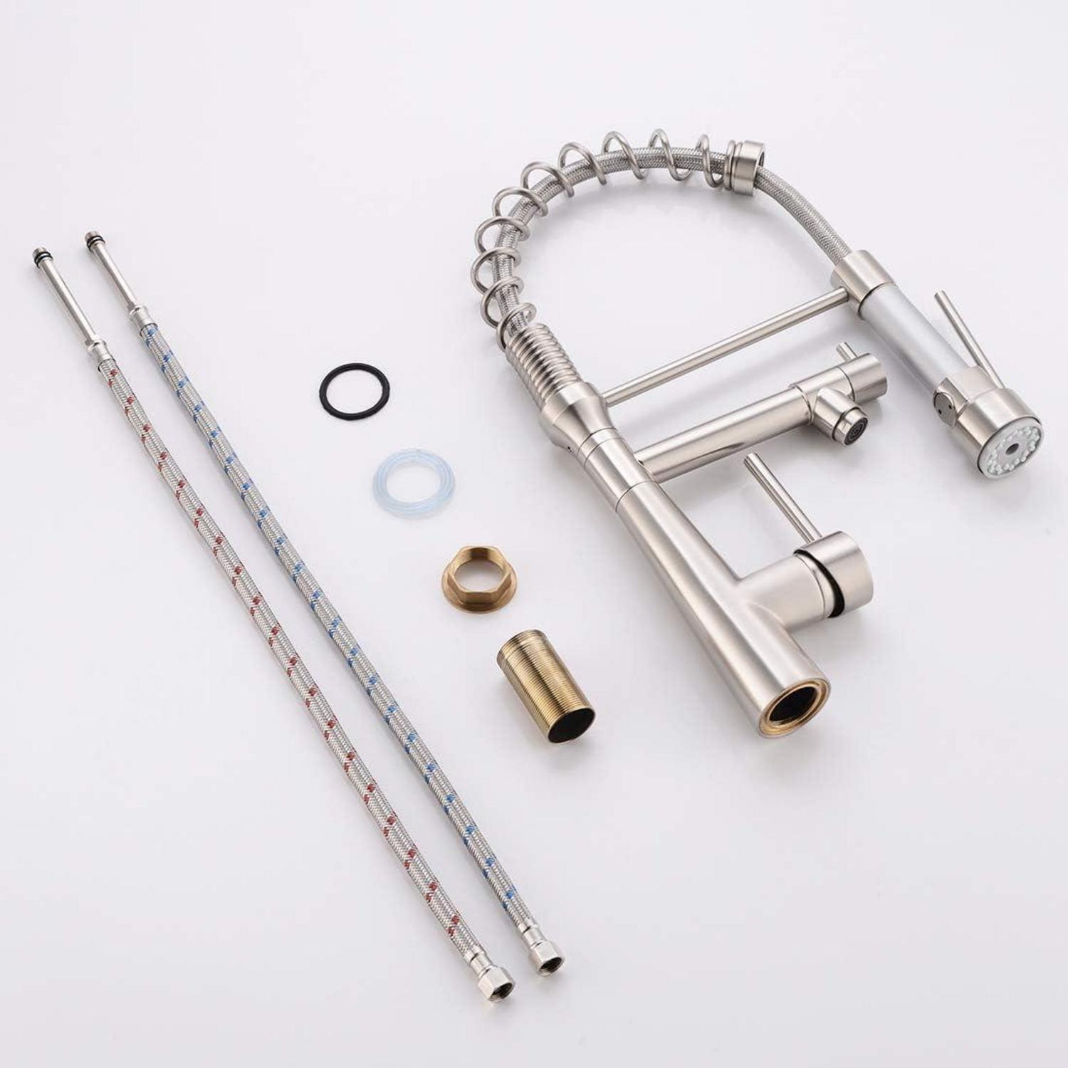 Küchenarmatur mit Spiralfeder ausziehbar - 360° schwenkbar - gebürstetes Nickel