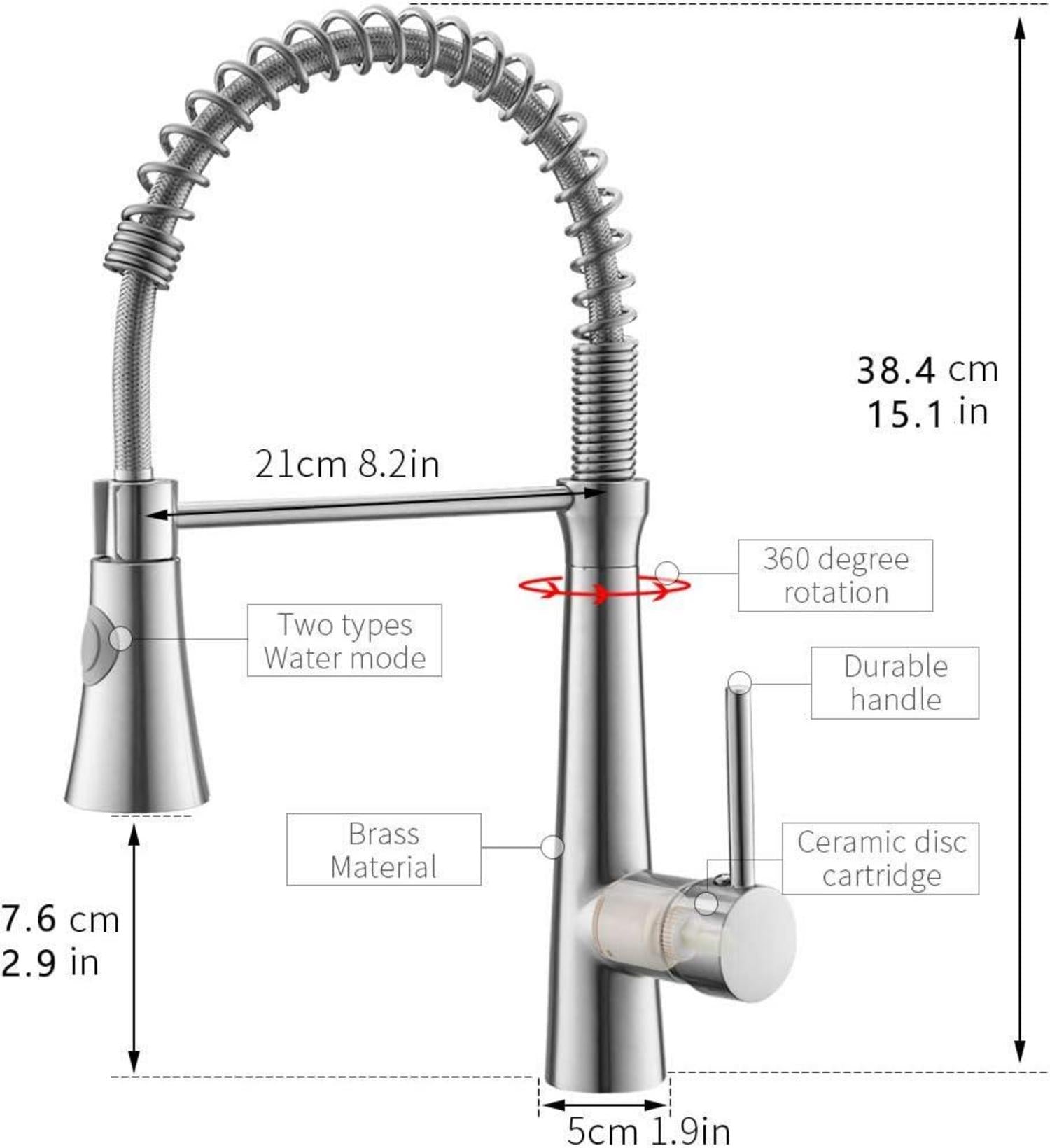 Niederdruck Küchenarmatur mit Spiralfeder 360° drehbar