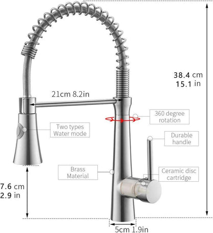 Niederdruck Küchenarmatur mit Spiralfeder 360° drehbar