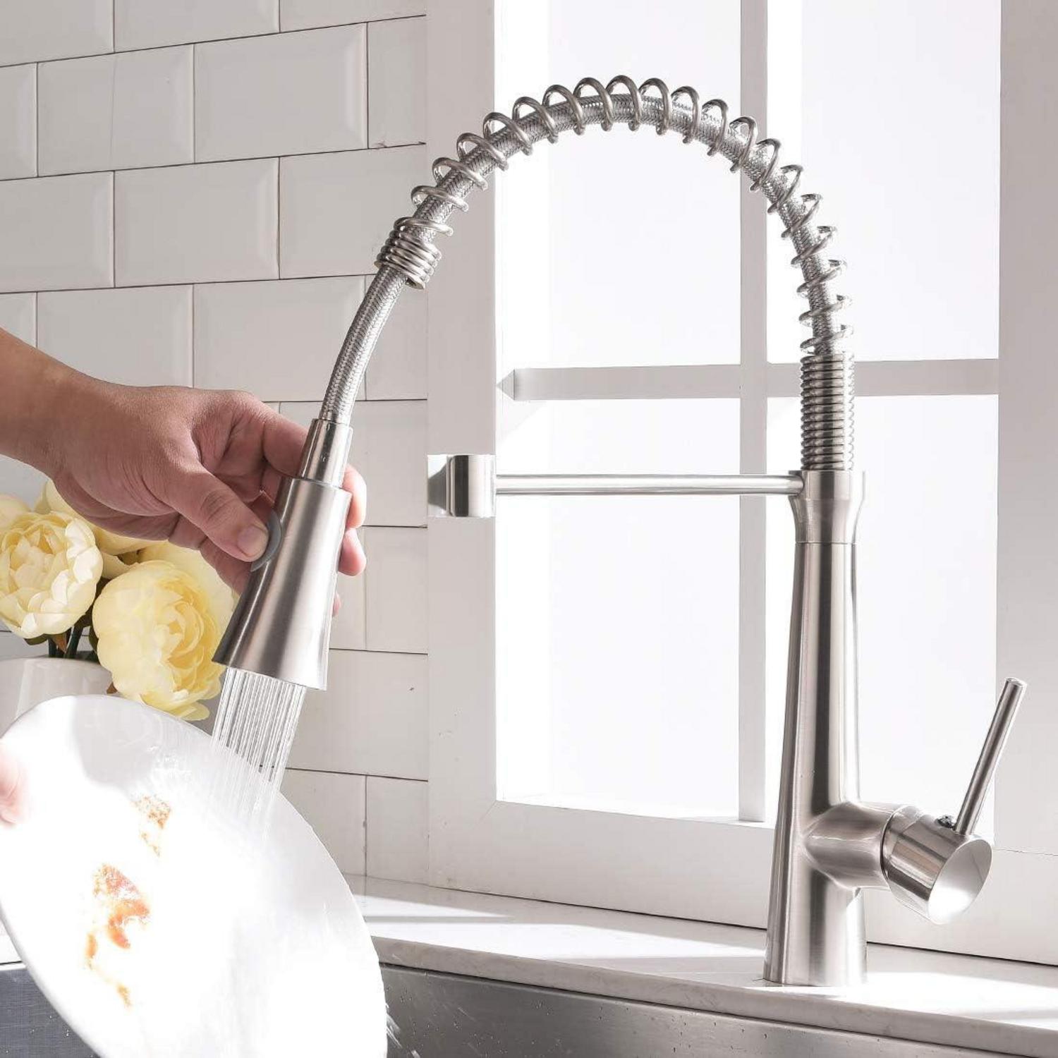 Niederdruck Küchenarmatur mit Spiralfeder und 360° drehbar Nickel/Wasserhahn/Keramiktitel