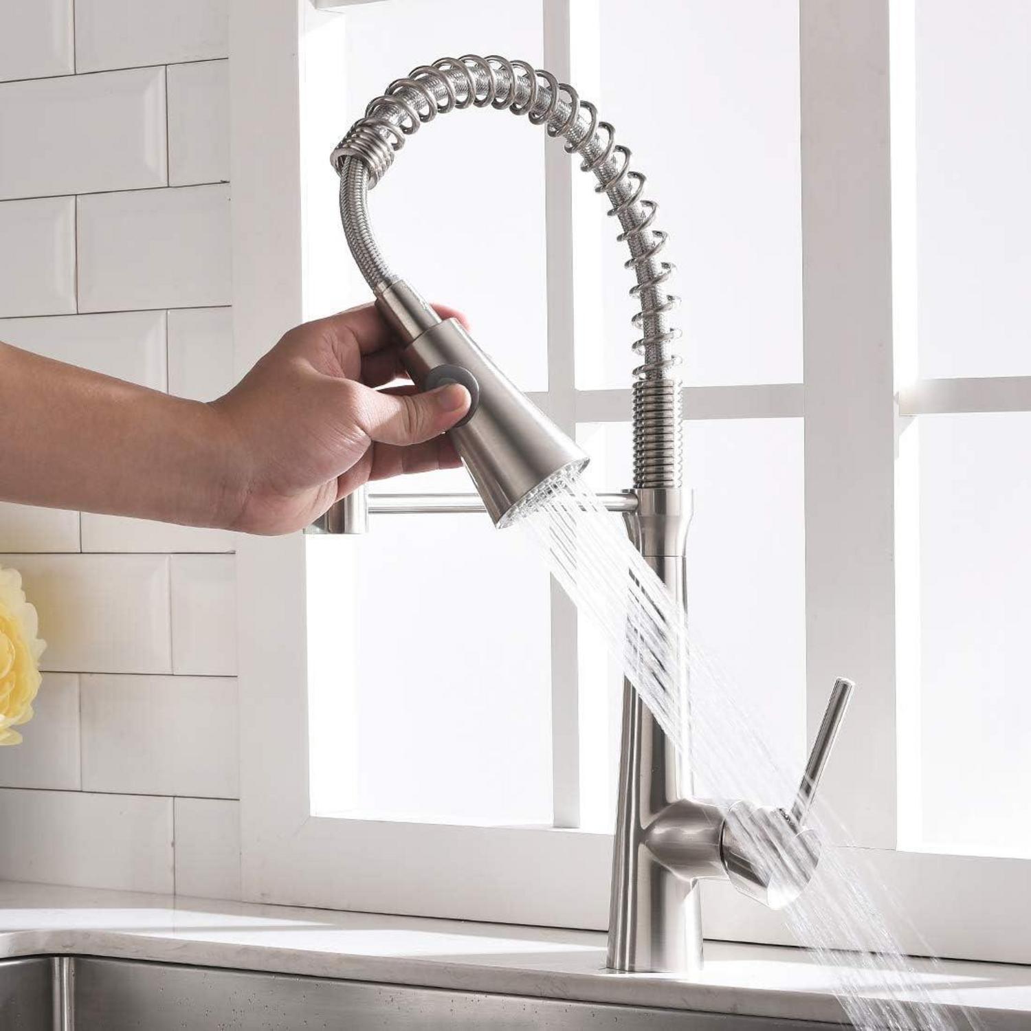 Niederdruck Küchenarmatur mit Dual-Spülbrause Gebürsteter Nickel