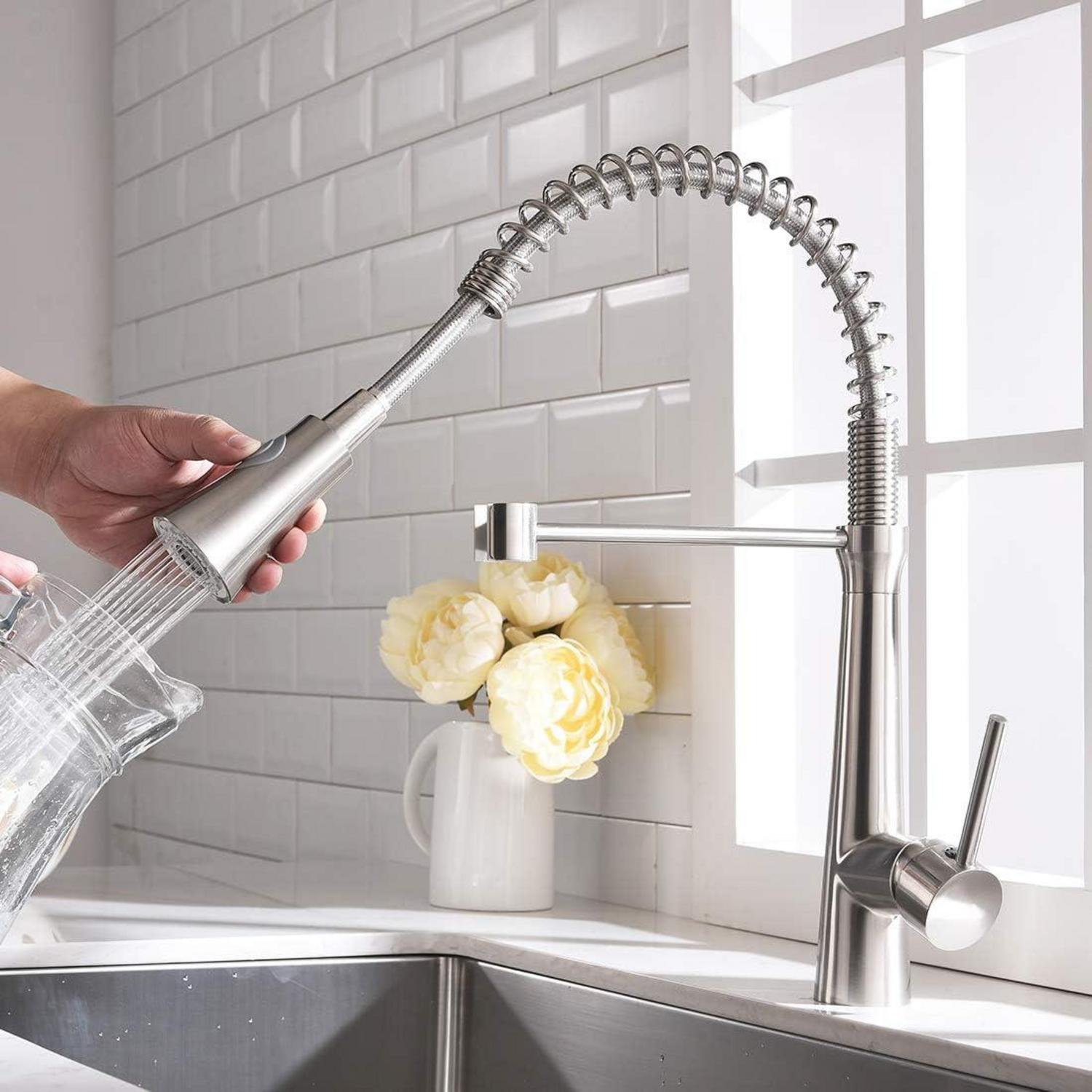 Niederdruck Küchenarmatur mit Spiralfeder und 360° drehbar Nickel/Wasserhahn/Keramiktitel