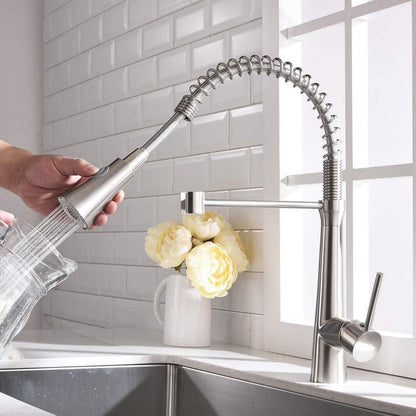 Niederdruck Küchenarmatur mit Spiralfeder und 360° drehbar Nickel/Wasserhahn/Keramiktitel