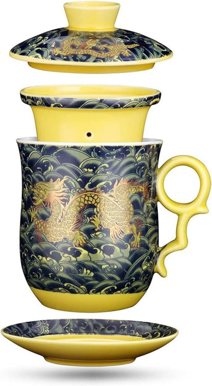 Chinesische Teetasse mit Sieb und Deckel - Dunkelgrün