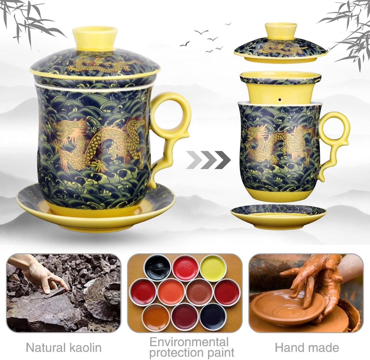 Chinesische Drachen-Teebecher mit Sieb und Deckel - 400ml