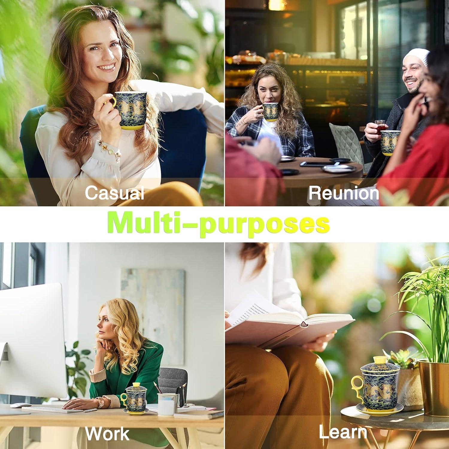 Chinesische Teetasse Keramik Set Drachenmuster Untertasse 400ml