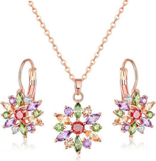 Schmuckset Blume Halskette Creolen Ohrringe Rosegold Zirkonia