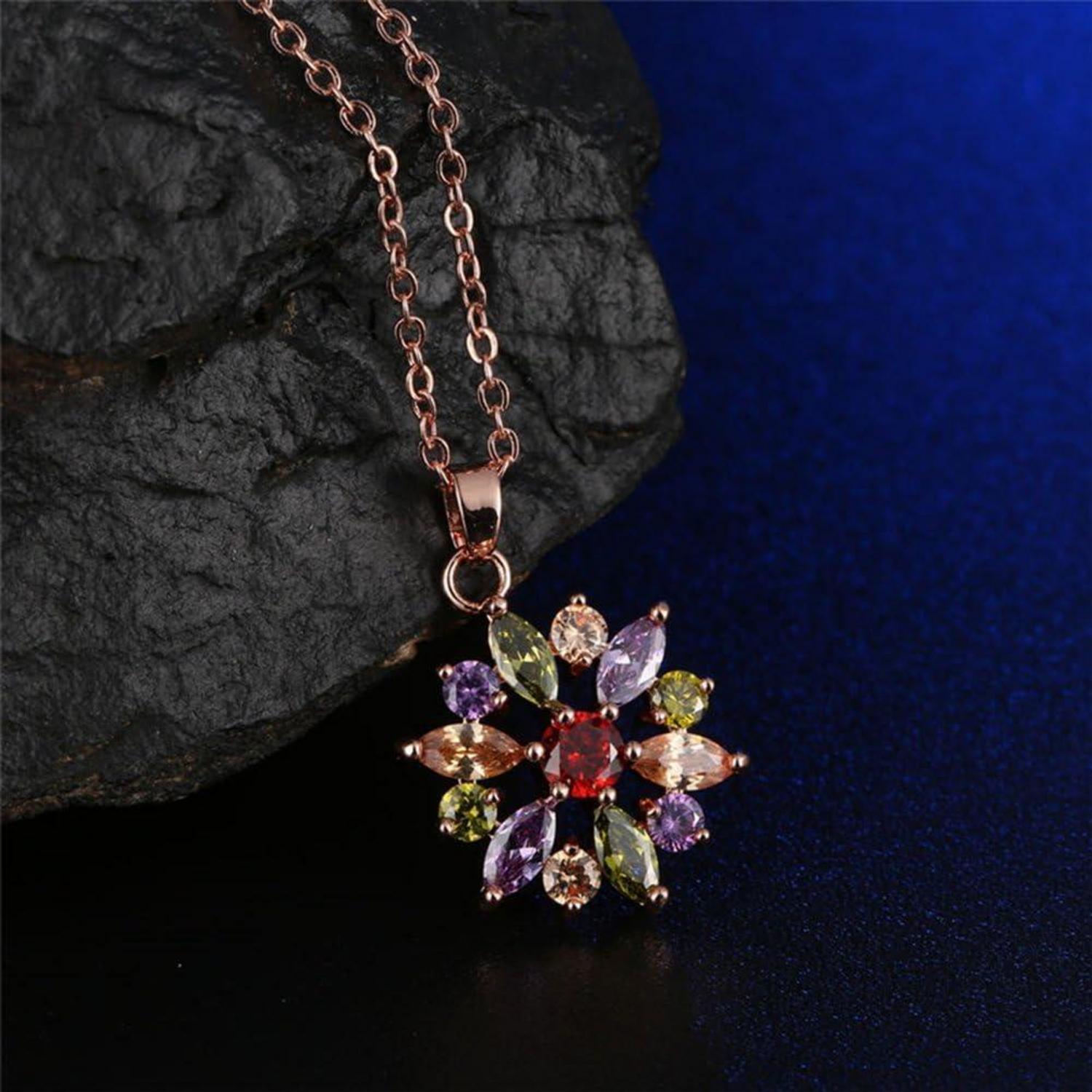 Schmuckset Blume Halskette Creolen Ohrringe Rosegold Zirkonia