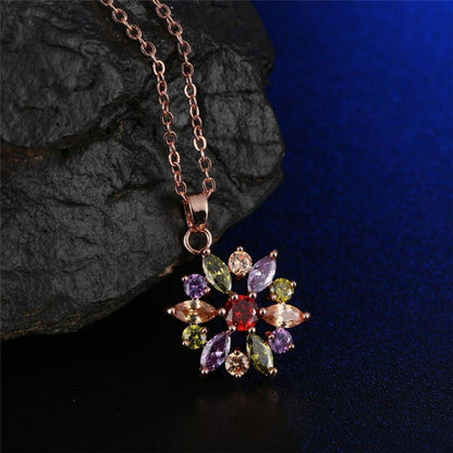 Schmuckset Blume Halskette Creolen Ohrringe Rosegold Zirkonia
