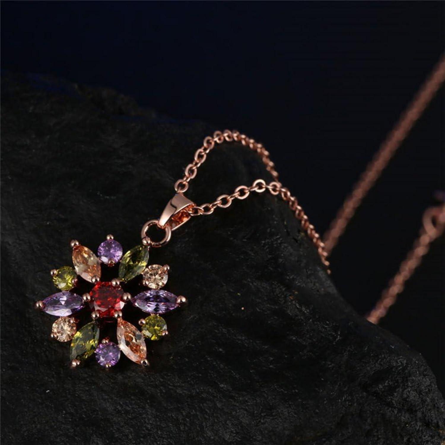 Damen Schmuckset Rosegold mit Zirkonia Halskette & Creolen in Geschenkbox
