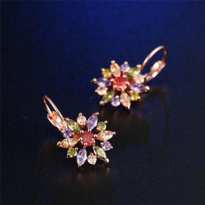 Damen Schmuckset Blume Halskette Creolen Ohrhänger Rosegold Zirkonia