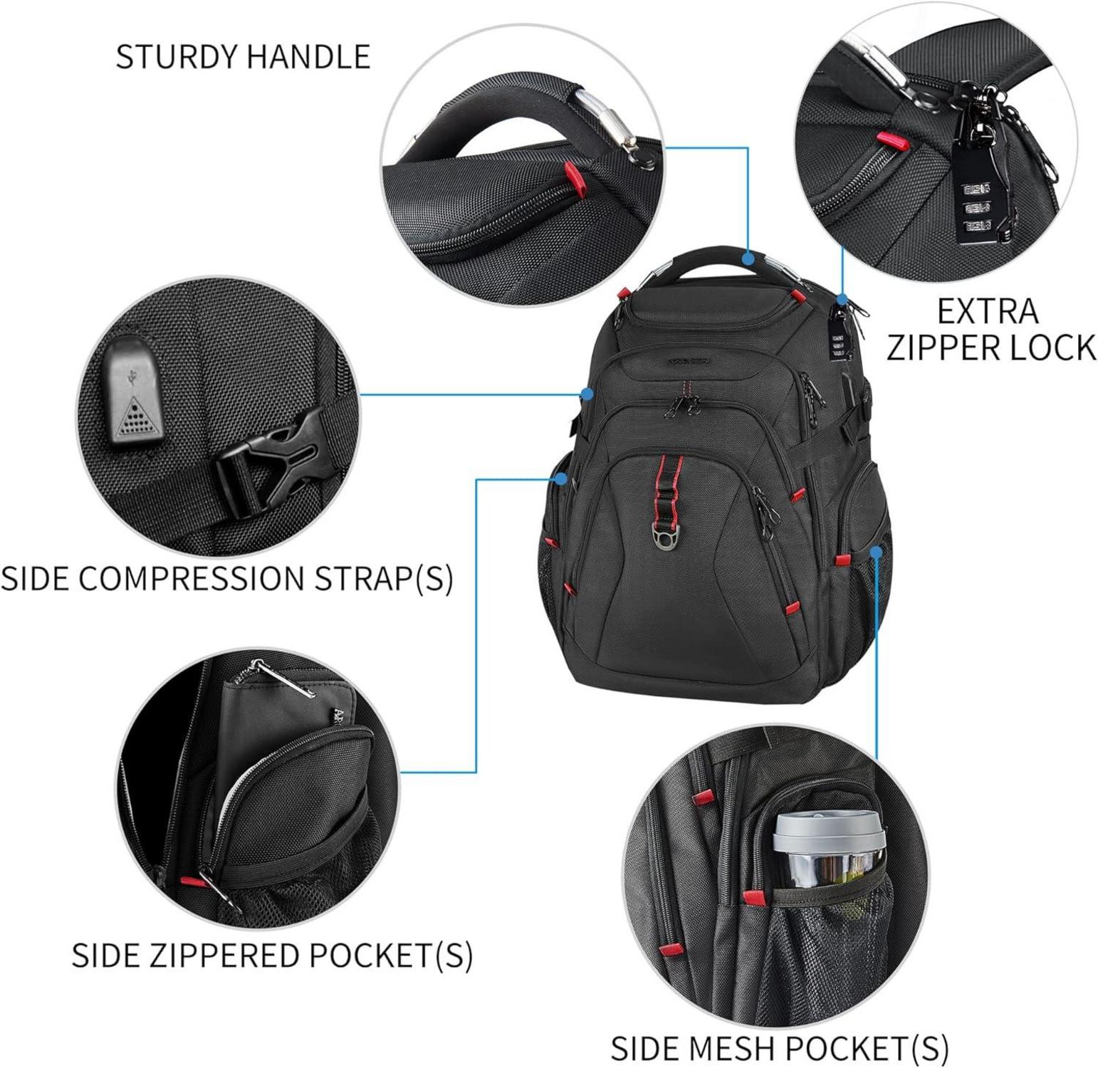 KROSER Laptop Rucksack 17,3 Zoll Wasserdicht XL BusinessRucksack Schwarz