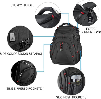KROSER Laptop Rucksack 17,3 Zoll Wasserdicht XL BusinessRucksack Schwarz
