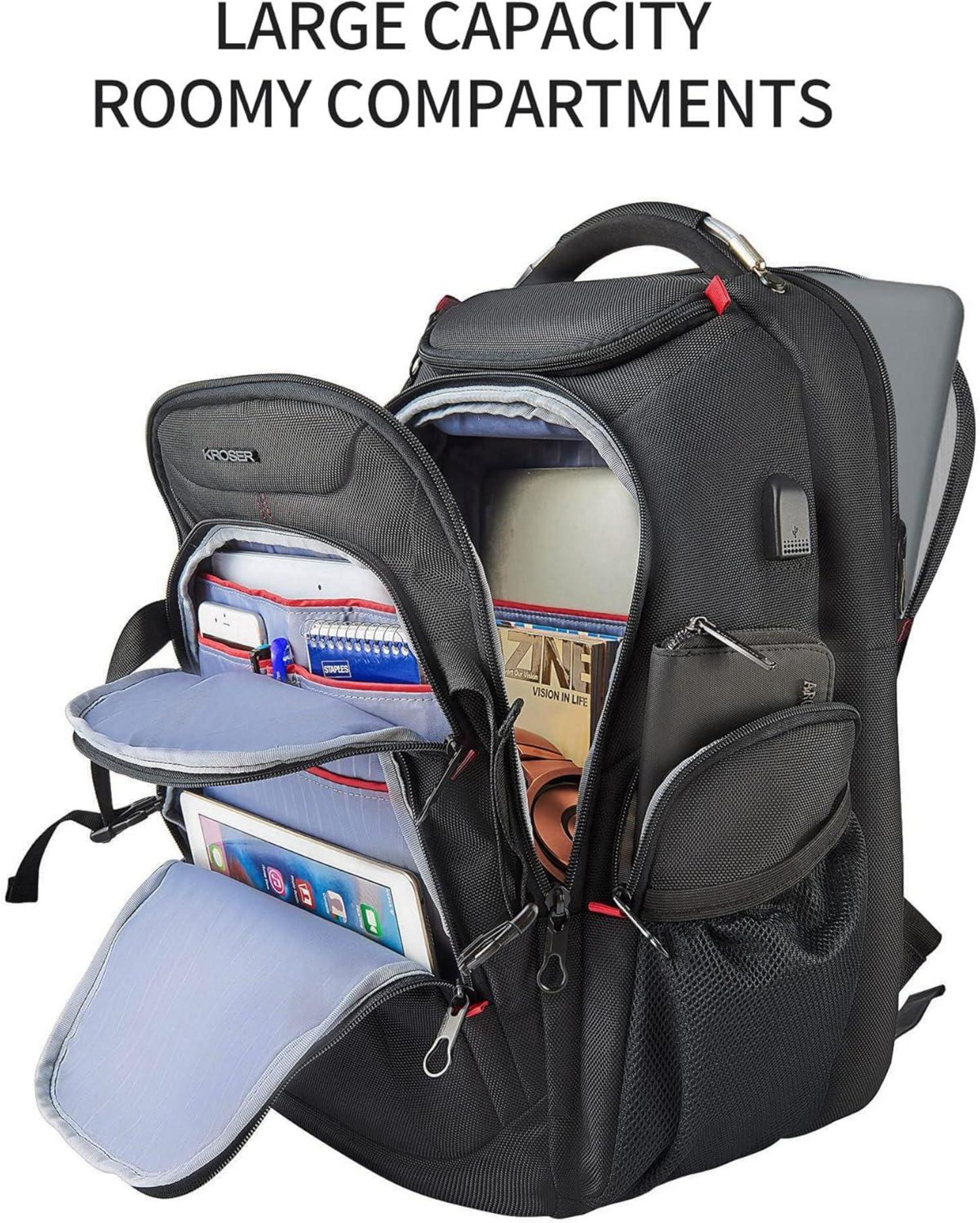KROSER Laptop Rucksack 17,3 Zoll XL BusinessRucksack Schwarz