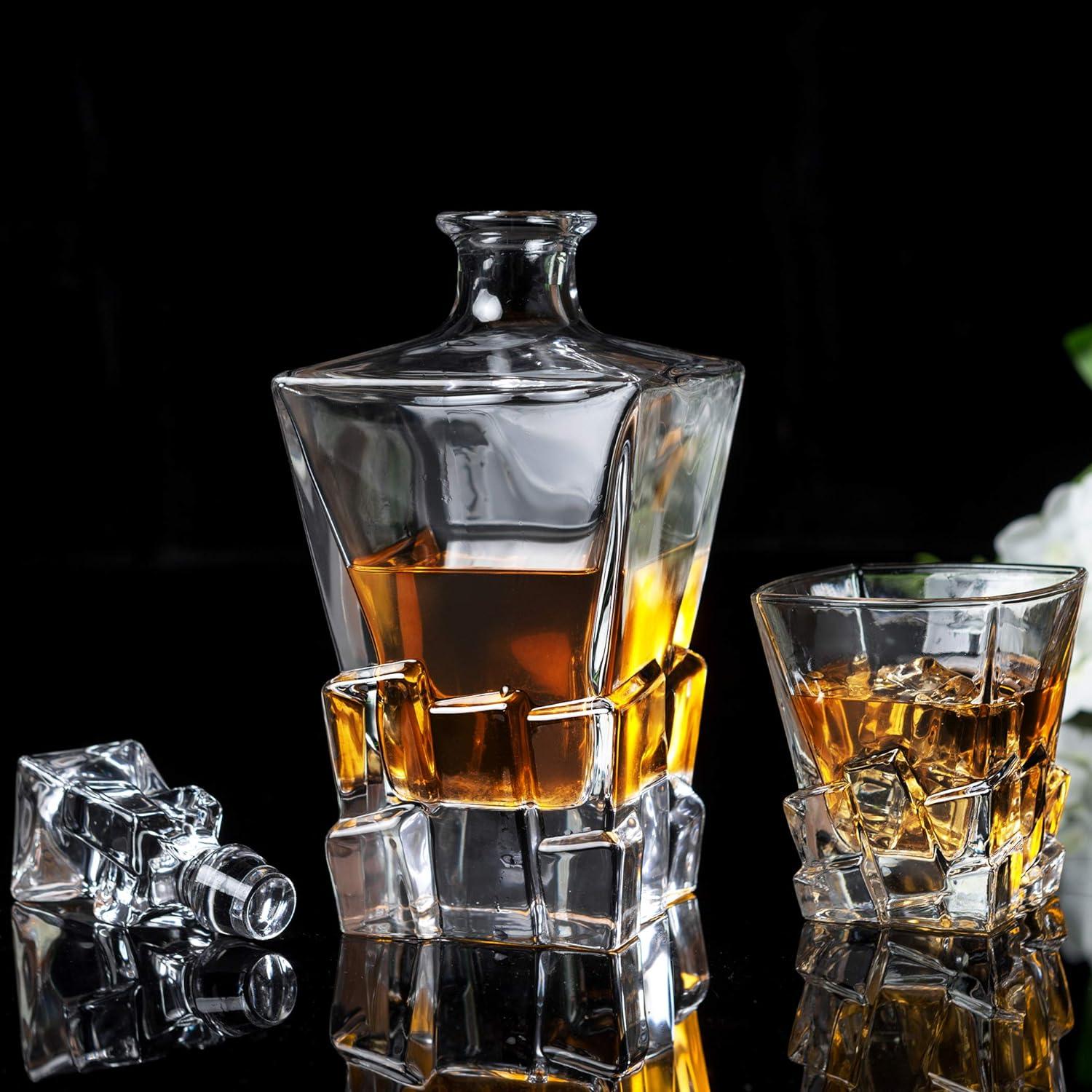 Whisky Karaffe Set 800 ml Kristallglas 5-teilig mit Gläsern
