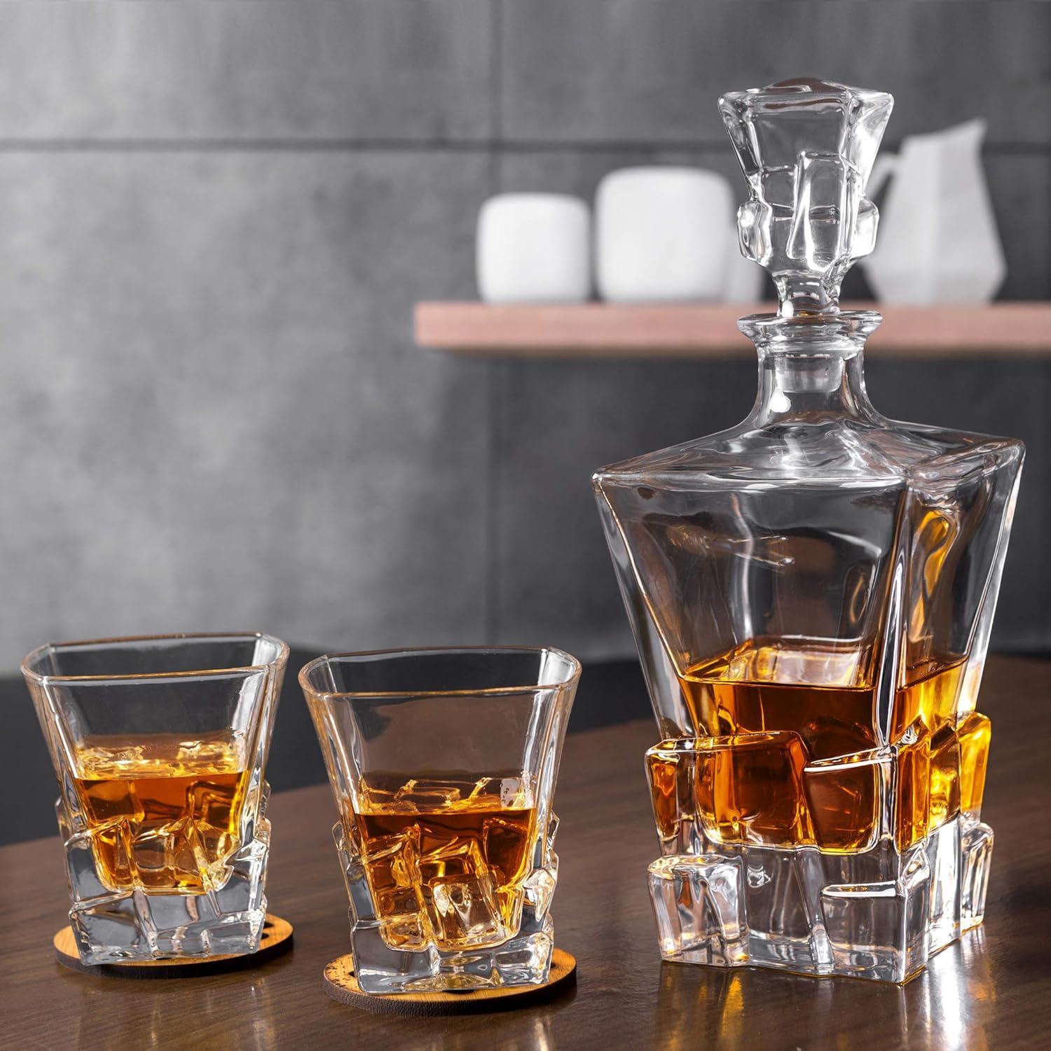Whisky Karaffe Set 5-teilig Bleifrei Kristallglas Geschenk Box