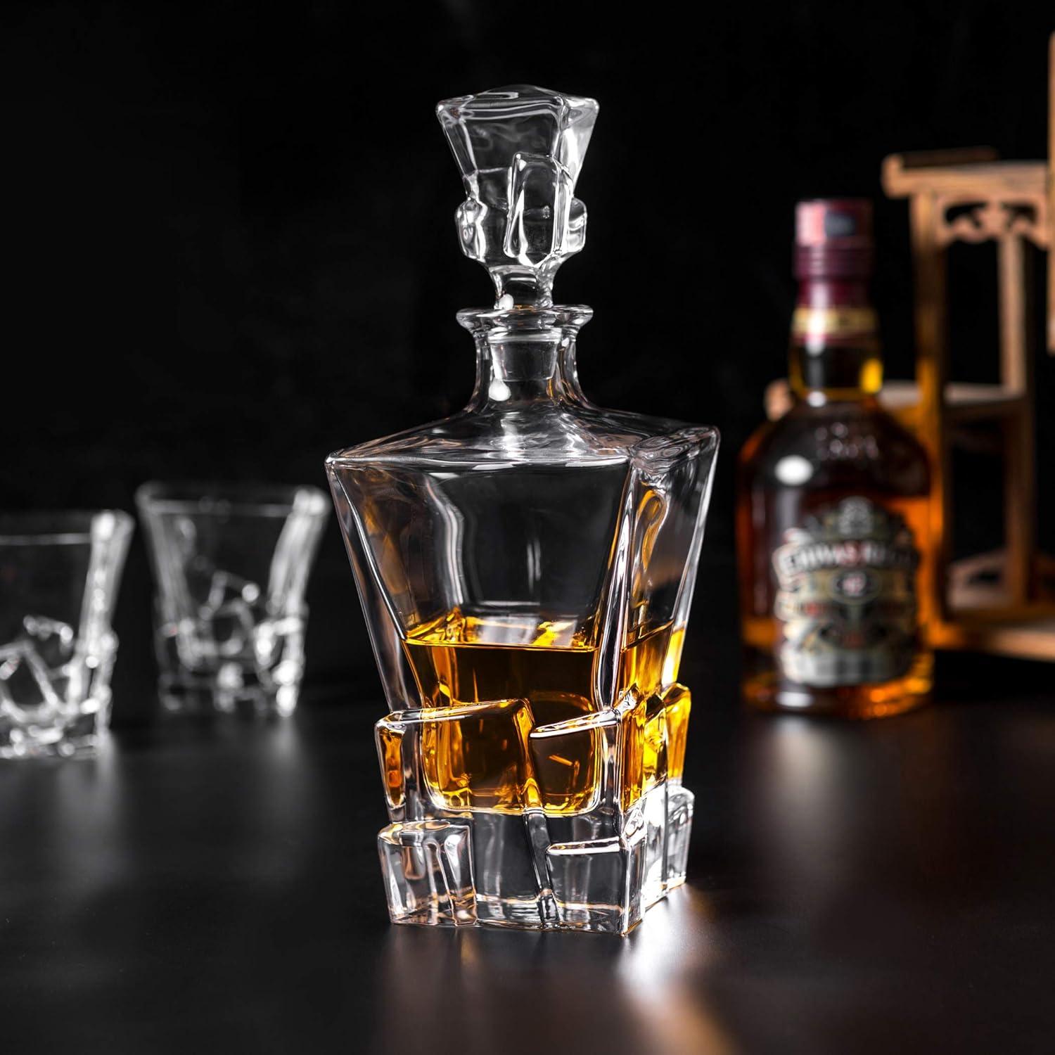 Whisky Karaffe Set 800 ml Dekanter 4x 300 ml Gläser Kristall Box