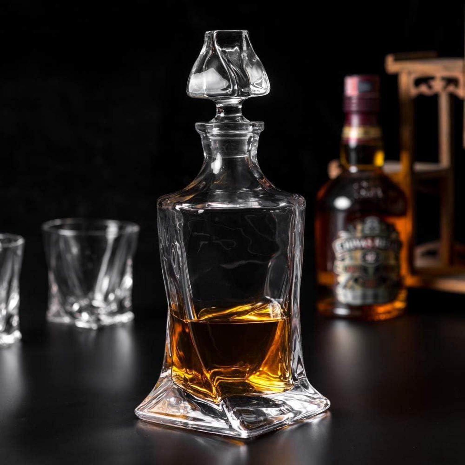 Whisky Karaffe und Gläser Set 800ml Kristall Dekanter 4x 300ml 5-Teilig