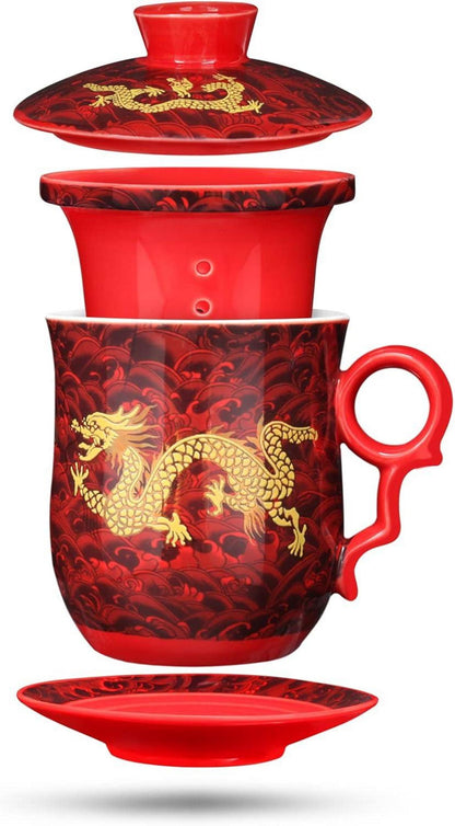 Chinesische Teetasse mit Sieb Deckel Infusor Untertasse 400ml