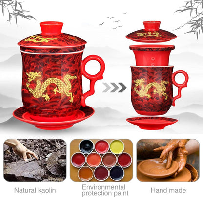 Chinesische Teetasse mit Sieb, Deckel & Untertasse 400ml