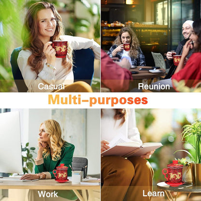 Chinesische Teetasse mit Sieb, Deckel, Infusor - 400ml Porzellan Rot