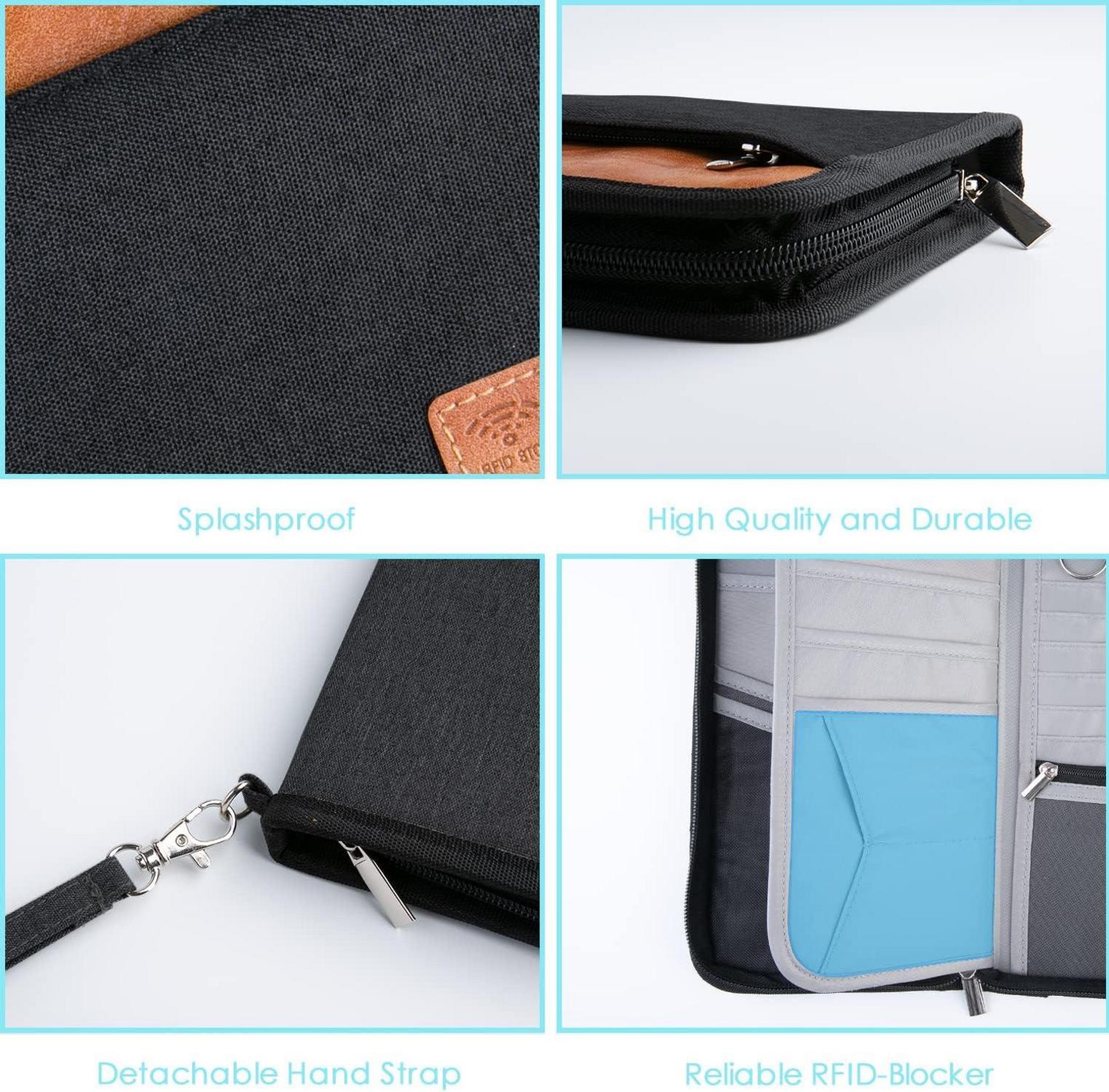 Reisepass Tasche Familie Organizer RFID-Blocker Schwarz Braun