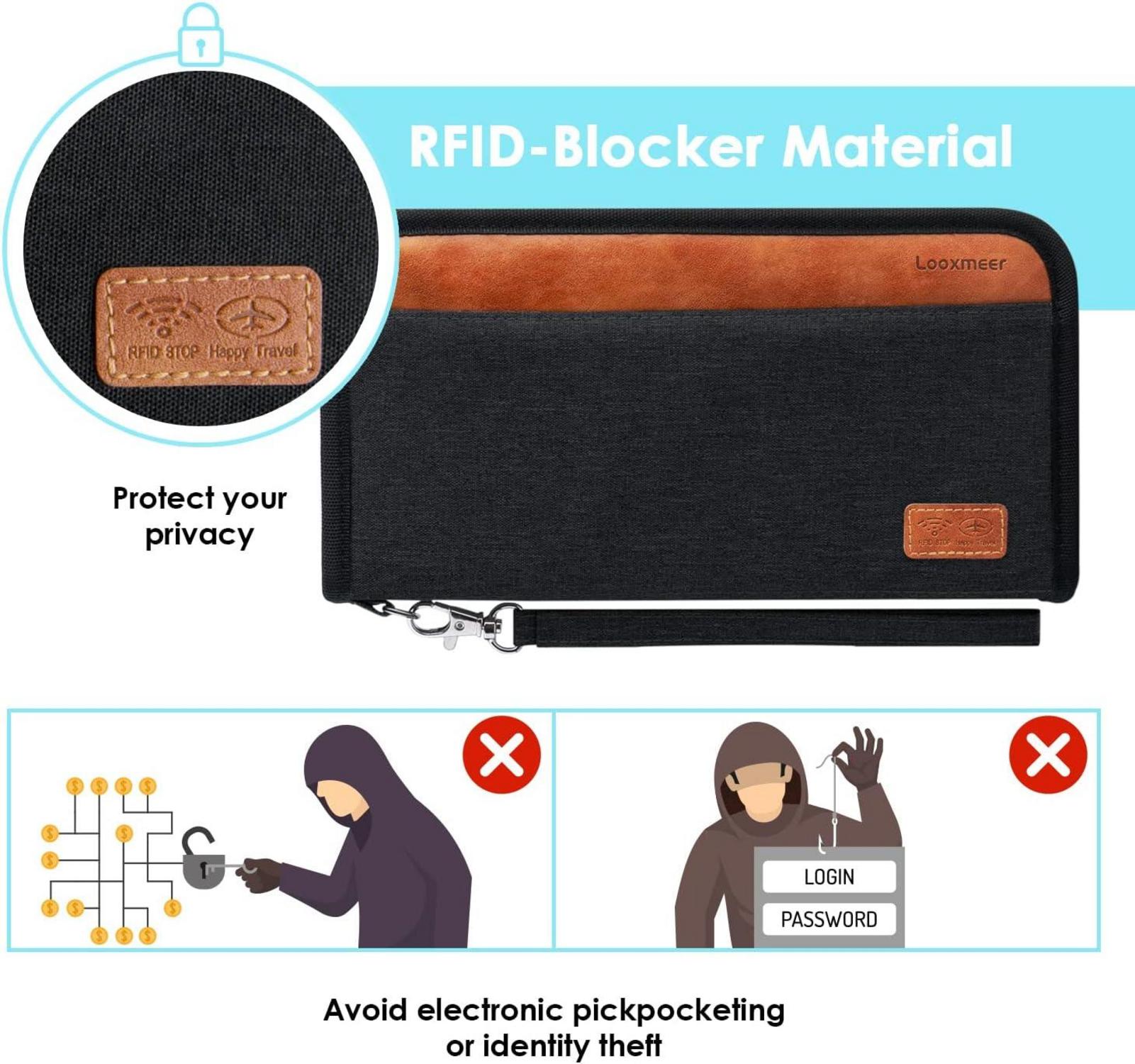 Reisepass Tasche RFID-Blocker Familienorganizer Schwarz Braun