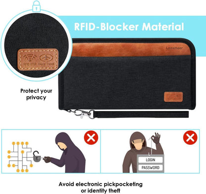 Reisepass Tasche RFID-Blocker Familienorganizer Schwarz Braun