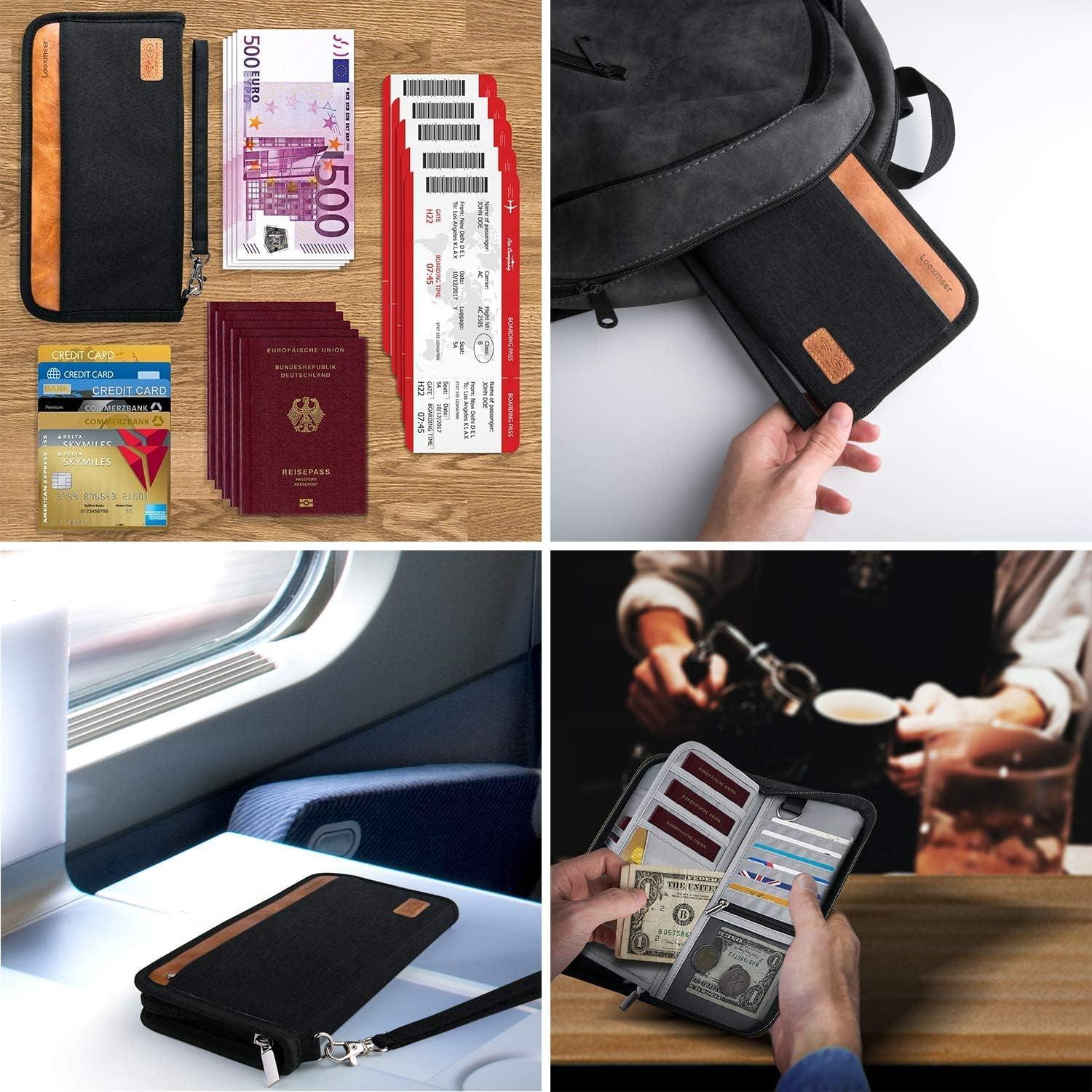 Looxmeer RFID Reisepass Tasche für Damen und Herren, Schwarz/Braun