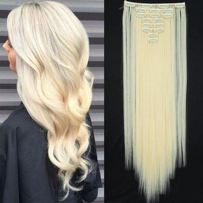 Weißblond Clip in Haarverlängerung 58cm – 8 Tressen, 140g