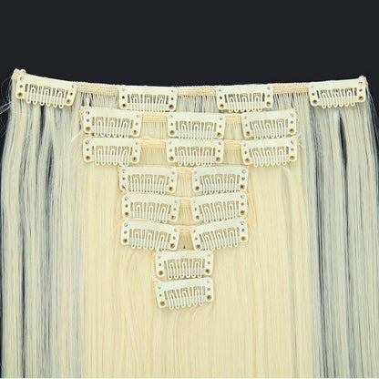 Weißblond Clip in Haarverlängerung 58cm – 8 Tressen, 140g