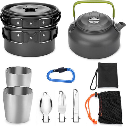 Outdoor Camping Geschirr Set 10-teilig Aluminium Antihaft Topf Pfanne