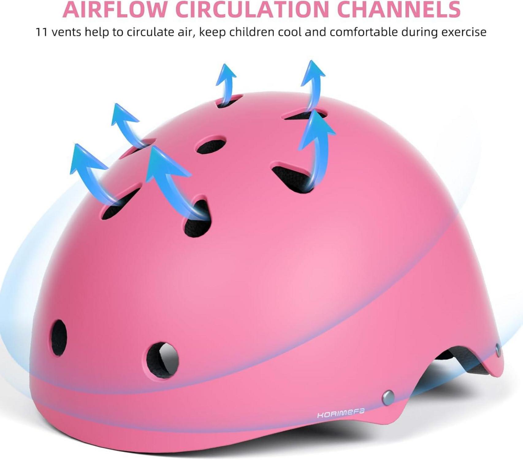 KORIMEFA Kinder Fahrradhelm Skaterhelm verstellbar Pink CE 3-13 Jahre