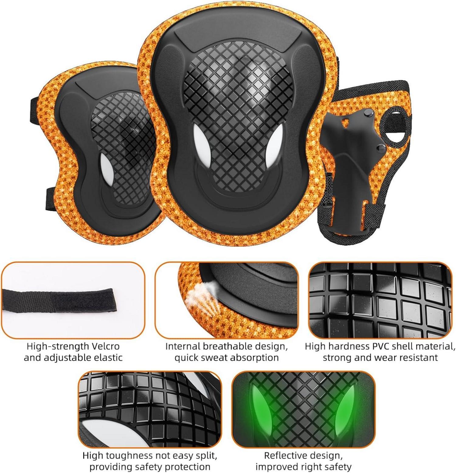 Kinder Fahrradhelm Skaterhelm Verstellbar für 3-13 Jahre Orange 7-in-1 Schonerset