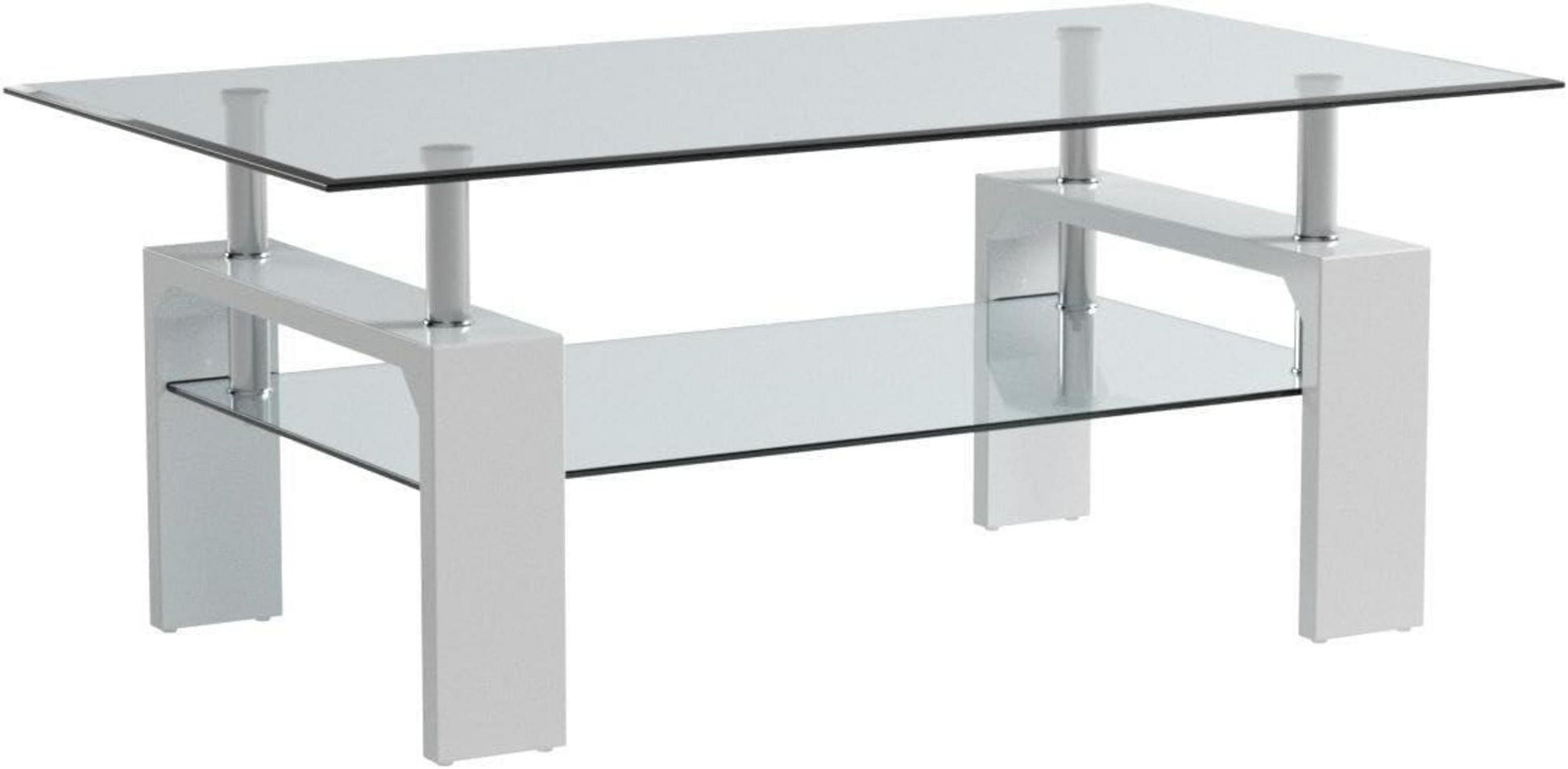 Weiß Glas Couchtisch Rechteckig Hochglanz 100x60x45cm Wohnzimmer